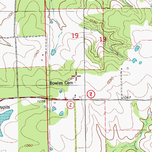 Topographic Map of Bowles Cemetery, MO