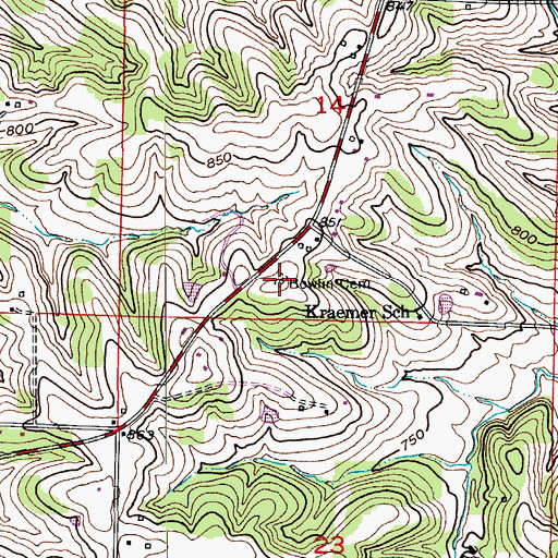Topographic Map of Bowlin Cemetery, MO