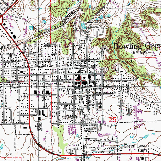 Topographic Map of Bowling Green, MO