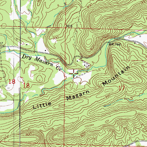 Topographic Map of Dry Mazarn Creek, AR