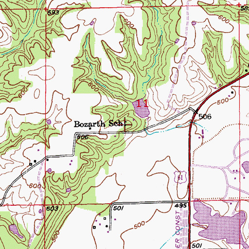 Topographic Map of Bozarth School, MO