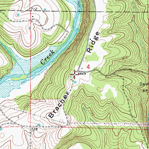 Topographic Map of Bracher Ridge, MO