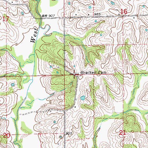 Topographic Map of Brackett Cemetery, MO