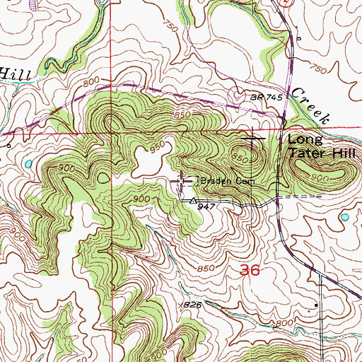 Topographic Map of Braden Cemetery, MO