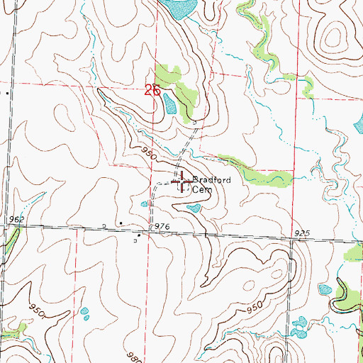 Topographic Map of Bradford Cemetery, MO