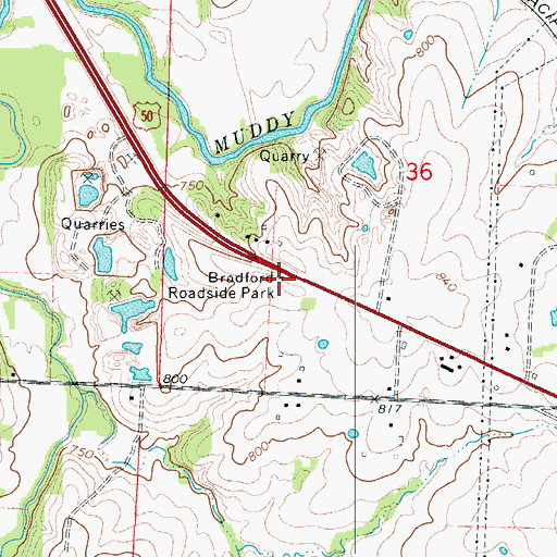 Topographic Map of Bradford Roadside Park, MO