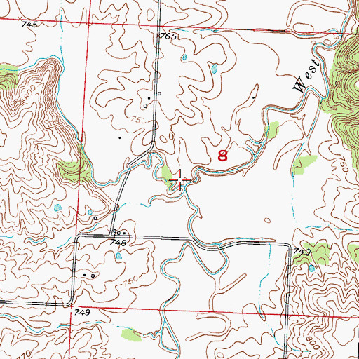 Topographic Map of Bradley Branch, MO