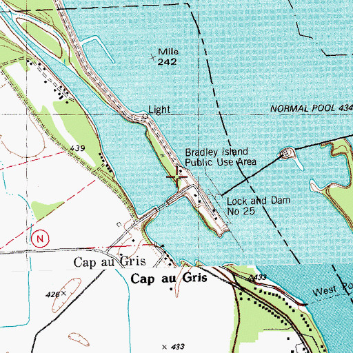Topographic Map of Bradley Island Public Use Area, MO