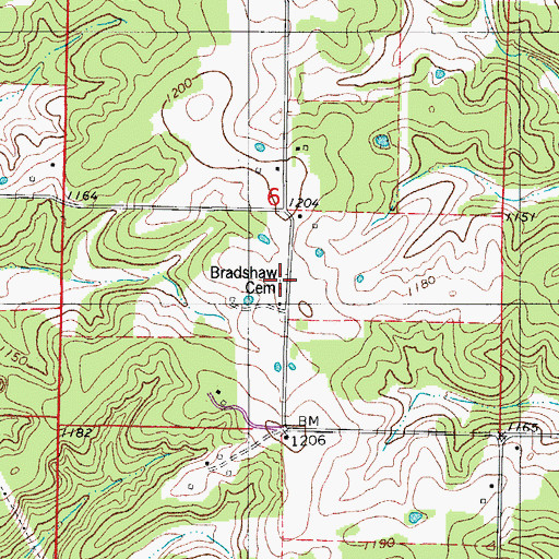 Topographic Map of Bradshaw Cemetery, MO