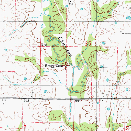 Topographic Map of Bragg Cemetery, MO