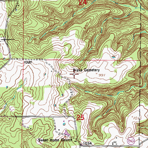 Topographic Map of Brake Cemetery, MO