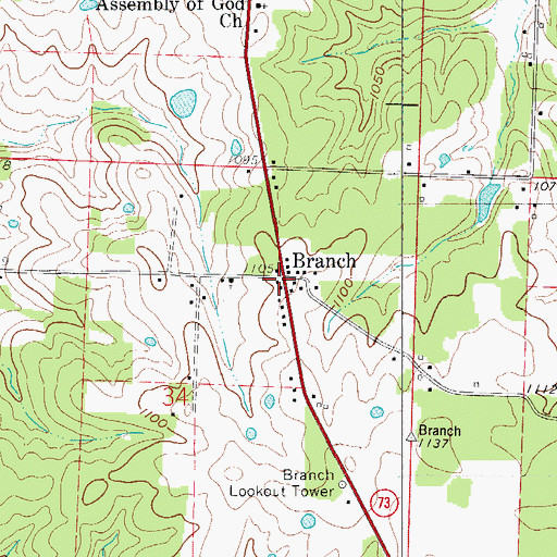 Topographic Map of Branch, MO