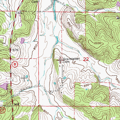 Topographic Map of Branstetter Cemetery, MO