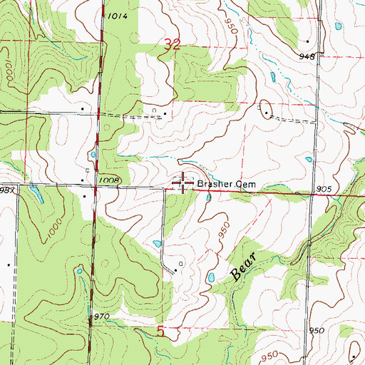 Topographic Map of Brasher Cemetery, MO