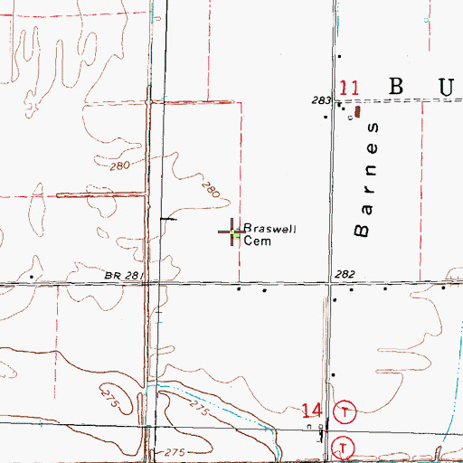 Topographic Map of Braswell Cemetery, MO
