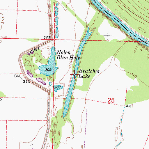Topographic Map of Bratcher Lake, MO