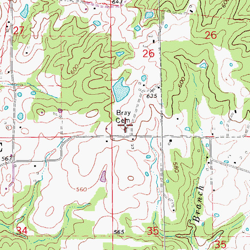 Topographic Map of Bray Cemetery, MO
