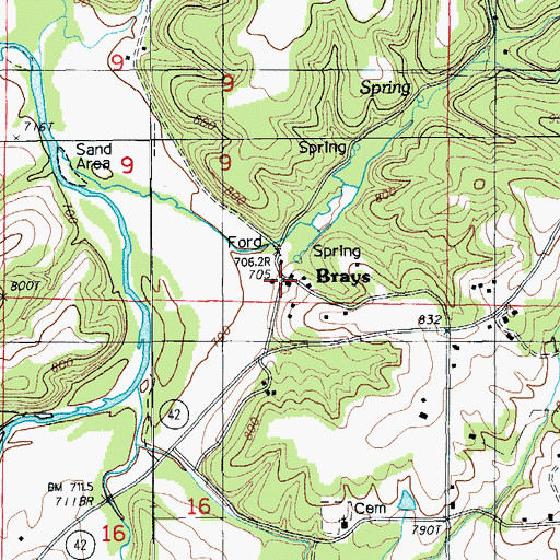 Topographic Map of Brays, MO
