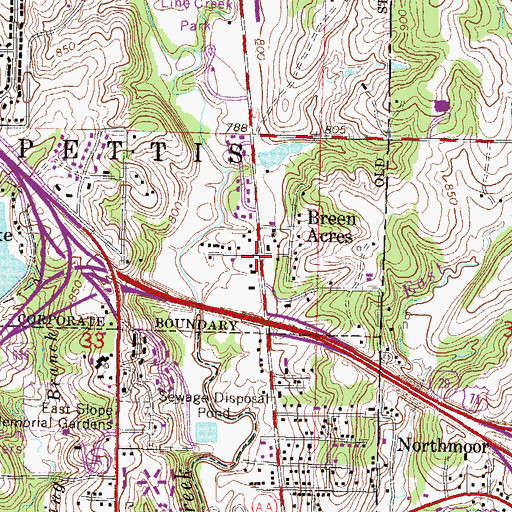 Topographic Map of Breen Acres, MO