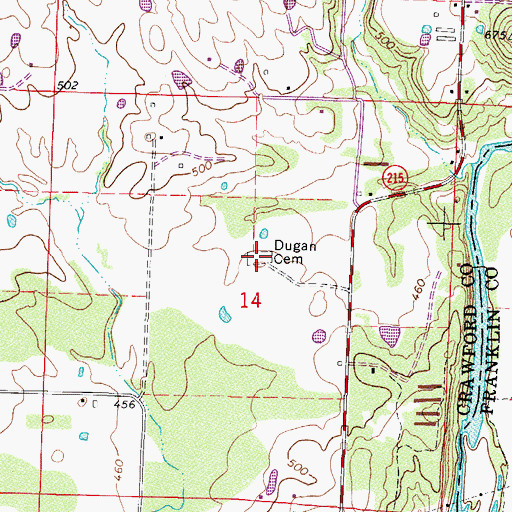 Topographic Map of Dugan Cemetery, AR