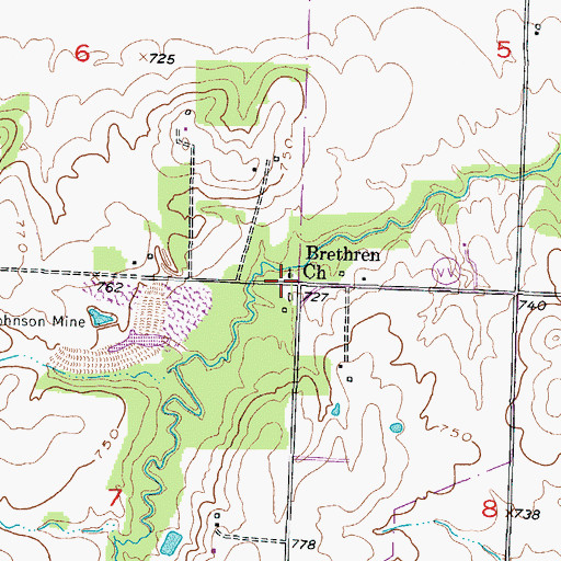 Topographic Map of Brethren Church, MO