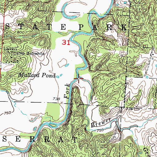 Topographic Map of Brewer Branch, MO