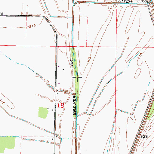 Topographic Map of Brewer Lake Ditch, MO