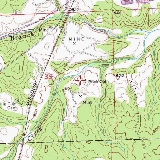 Topographic Map of Brick Cemetery, MO