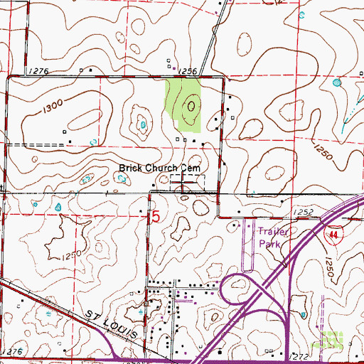Topographic Map of Brick Church Cemetery, MO