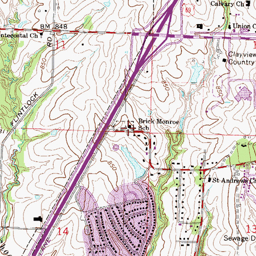 Topographic Map of Brick Monroe School, MO