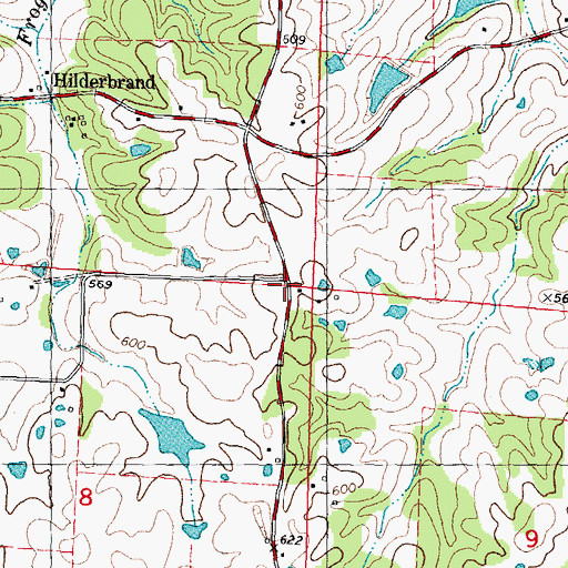 Topographic Map of Brick School, MO