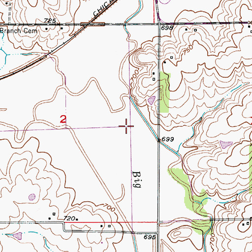 Topographic Map of Bridge Creek, MO
