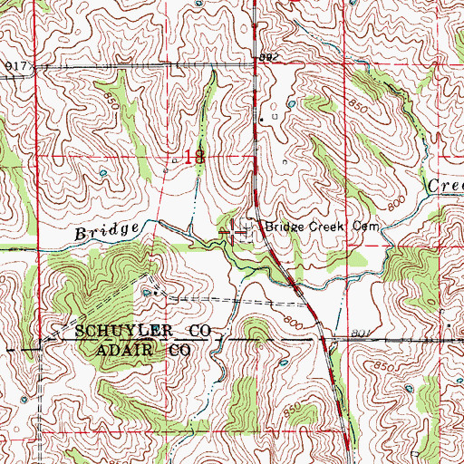 Topographic Map of Bridge Creek Cemetery, MO