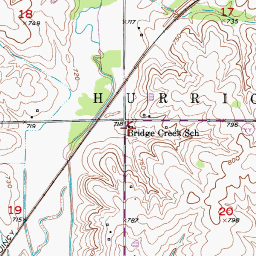 Topographic Map of Bridge Creek School, MO