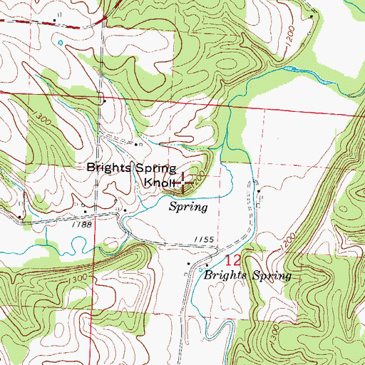 Topographic Map of Brights Spring Knoll, MO