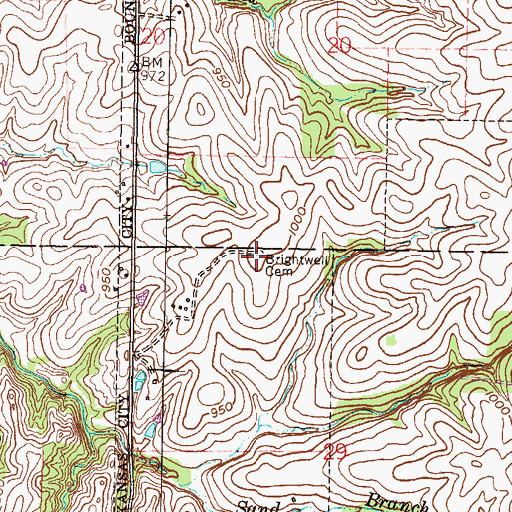 Topographic Map of Brightwell Cemetery, MO