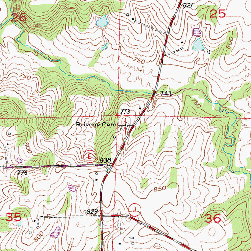 Topographic Map of Briscoe Cemetery, MO