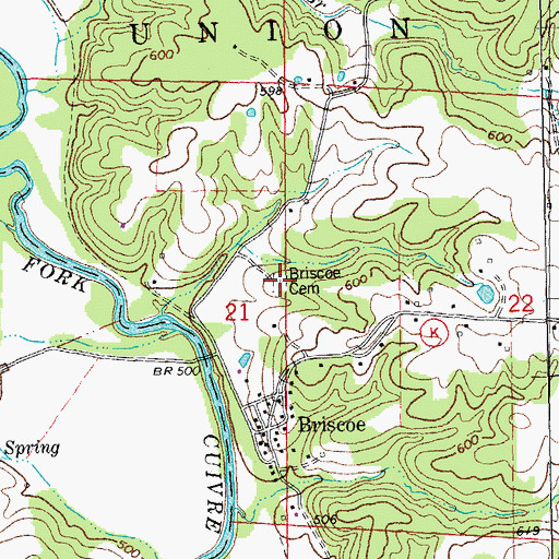 Topographic Map of Briscoe Cemetery, MO