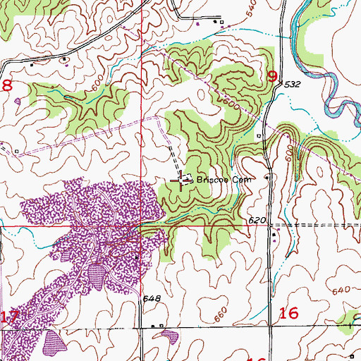 Topographic Map of Briscoe Cemetery, MO