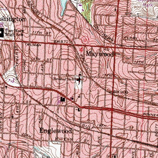 Topographic Map of Bristol School, MO