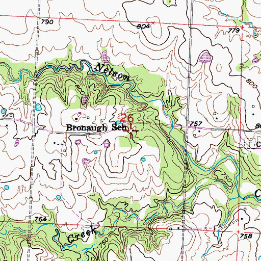Topographic Map of Bronaugh School (historical), MO