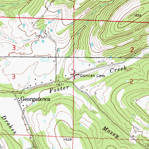 Topographic Map of Duncan Cemetery, AR