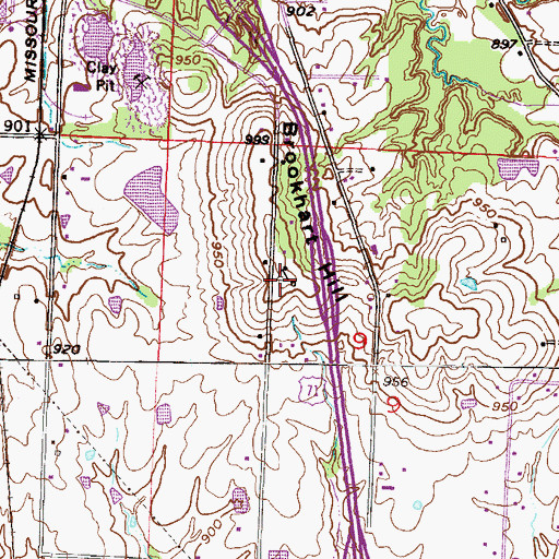 Topographic Map of Brookhart Hill, MO