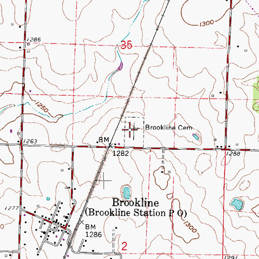 Topographic Map of Brookline Cemetery, MO