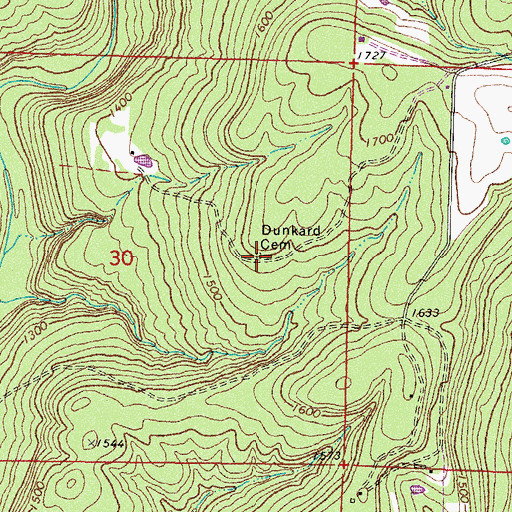 Topographic Map of Dunkard Cemetery, AR