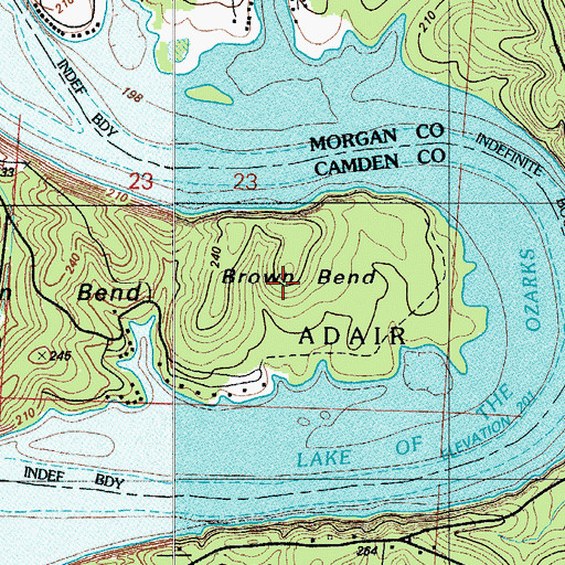Topographic Map of Brown Bend, MO