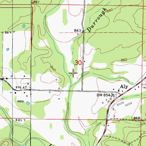 Topographic Map of Durrough Branch, AR