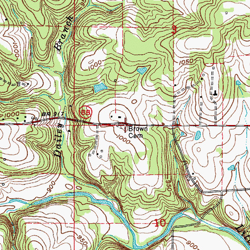Topographic Map of Brown Cemetery, MO