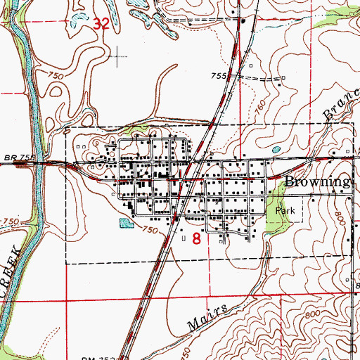 Topographic Map of Browning, MO