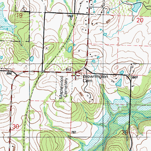Topographic Map of Brownington Cemetery, MO